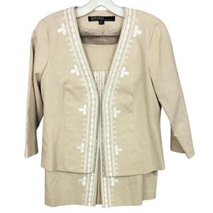 Kasper Sportswear‎ Beige Embroidered Jacket Skirt Suit Set 6P Cottagecore